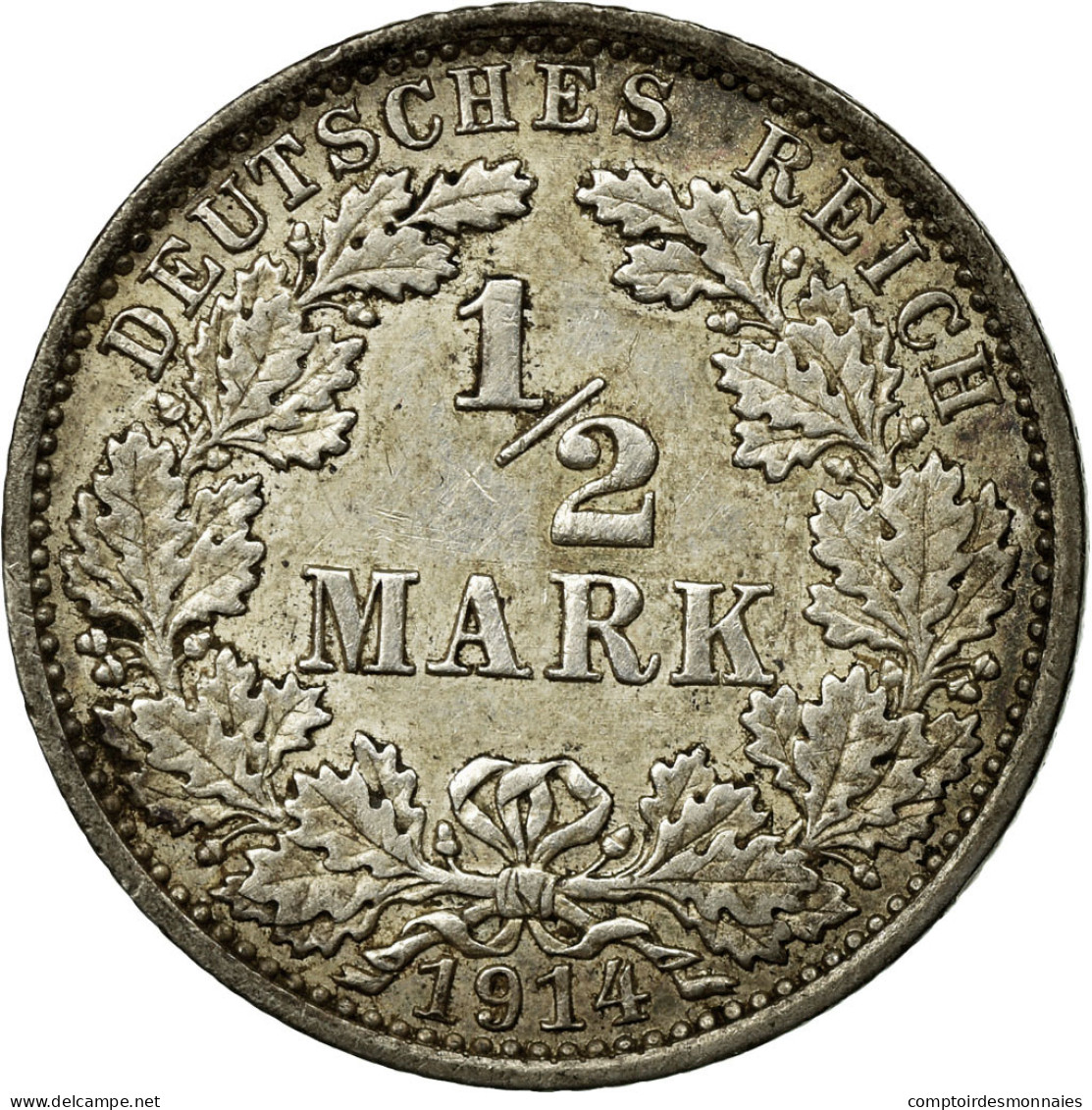 Monnaie, GERMANY - EMPIRE, 1/2 Mark, 1914, Berlin, TTB+, Argent, KM:17 - 1/2 Mark