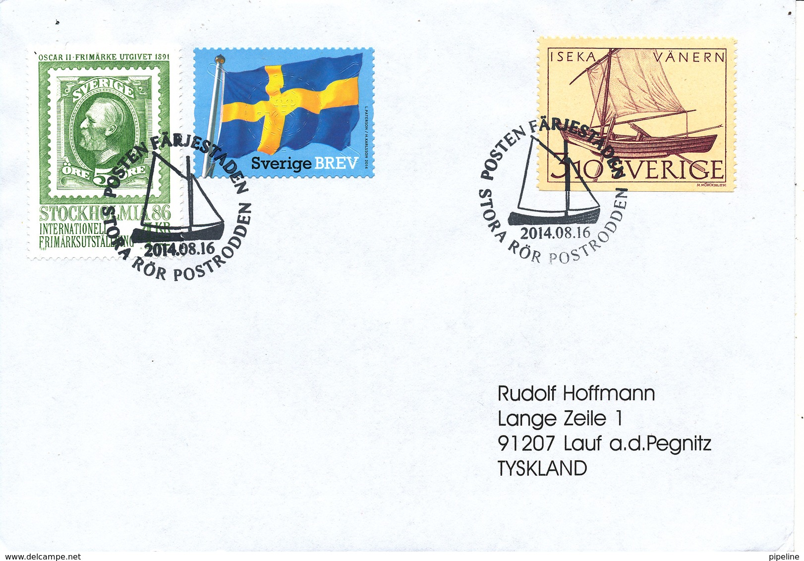 Sweden Cover With Special Postmark Färjestaden Stora Rör Postrodden 16-8-2014 Sent To Germany - Storia Postale