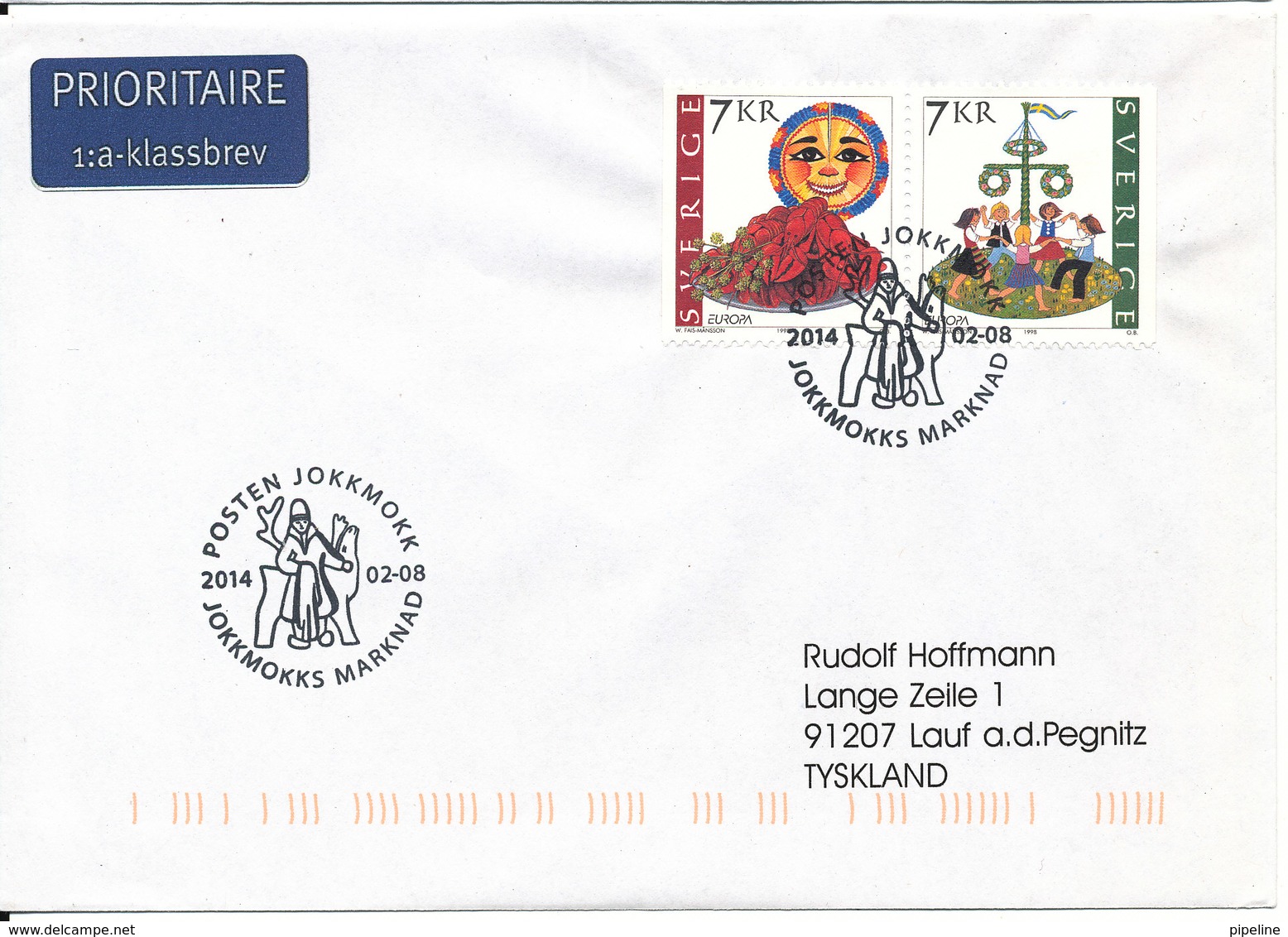 Sweden Cover With Special Postmark Jokkmokks Marknad 8-2-2014 Sent To Germany - Lettres & Documents