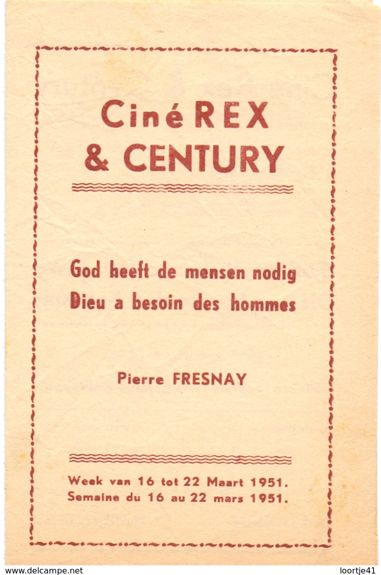 Ciné Cinema Bioscoop Pub Reclame Programma - Ciné Rex & Century Gent - God Heeft Mensen Nodig - 1951 - Publicité Cinématographique