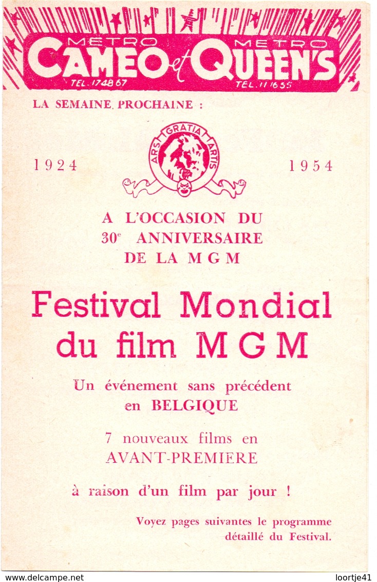 Ciné Cinema Bioscoop Pub Reclame Programma - Ciné Cameo & Queens - Festival Film MGM - Bruxelles 1954 - Publicité Cinématographique