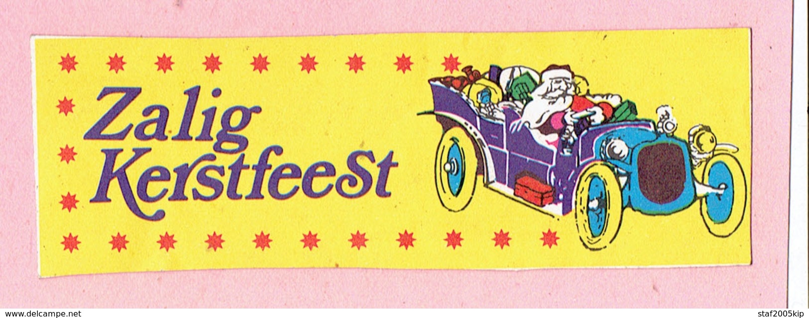 Sticker - Zalig Kerstfeest - Kerstman In Oldtimer - Autocollants