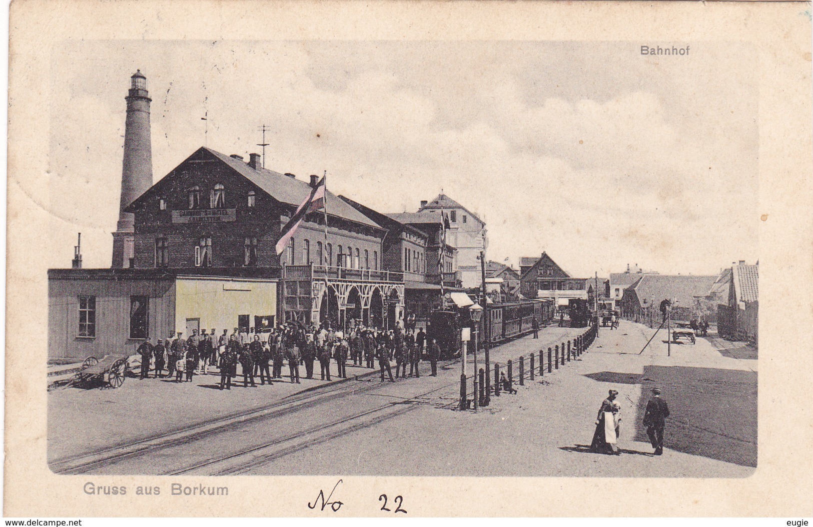 949/ Gruss Aus Borkum, Bahnhof, Trein, Veel Mensen, 1907 - Borkum