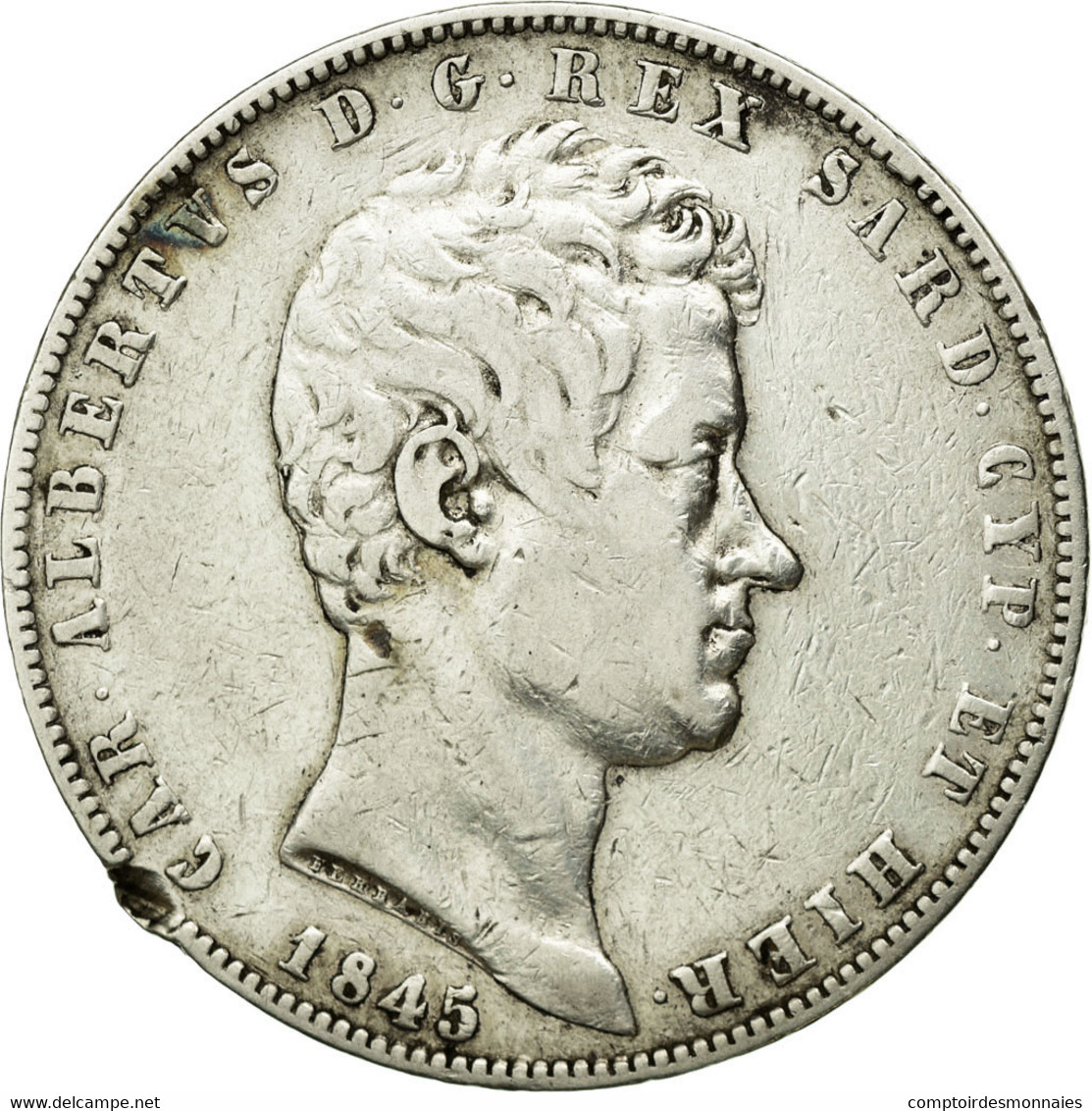 Monnaie, États Italiens, SARDINIA, Carlo Alberto, 5 Lire, 1845, Genoa, TB - Piémont-Sardaigne-Savoie Italienne