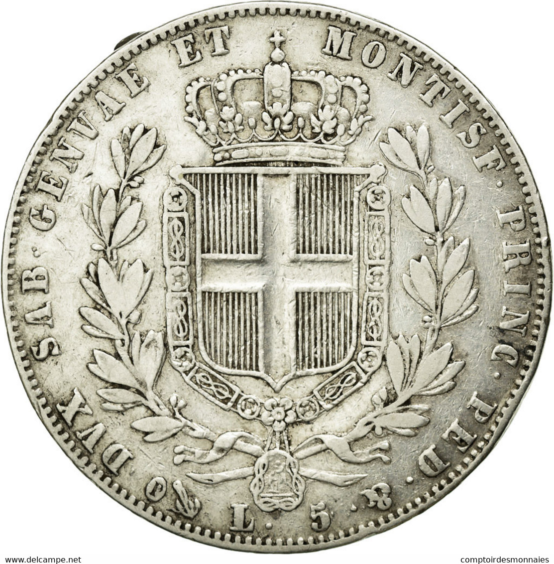 Monnaie, États Italiens, SARDINIA, Carlo Alberto, 5 Lire, 1845, Genoa, TB - Italian Piedmont-Sardinia-Savoie