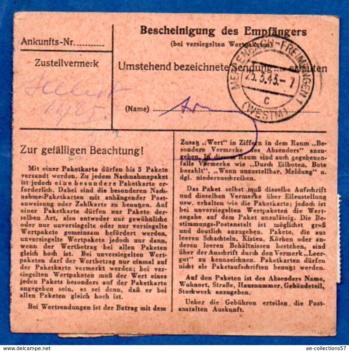 Colis Postal  - Départ Salzburgen  (château Salins ) --  25-3/1943 - Lettres & Documents