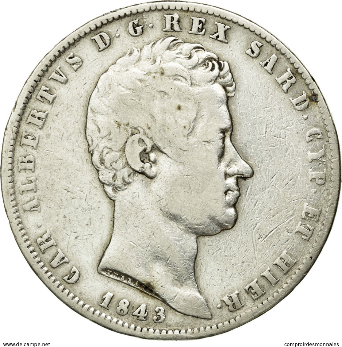 Monnaie, États Italiens, SARDINIA, Carlo Alberto, 5 Lire, 1843, Genoa, TB+ - Piemont-Sardinien-It. Savoyen