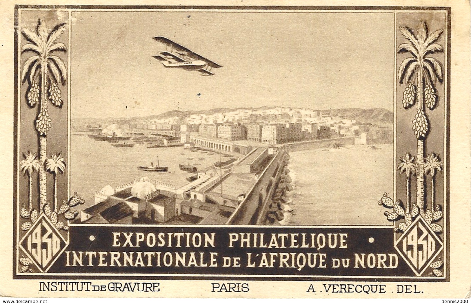 10-5-30 -C P A D'Alger De L'EXPO PHIL. INTERN.   RECC.  1er Voyage ALGER-CASABLANCA  Direct - Poste Aérienne