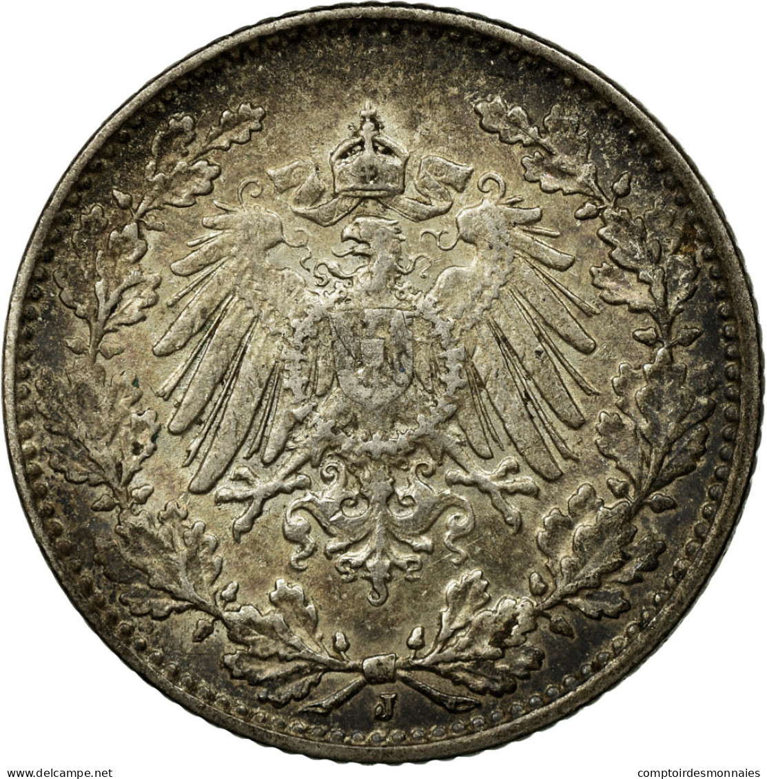 Monnaie, GERMANY - EMPIRE, 1/2 Mark, 1914, Hambourg, TTB+, Argent, KM:17 - 1/2 Mark