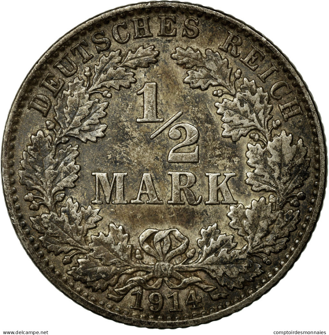 Monnaie, GERMANY - EMPIRE, 1/2 Mark, 1914, Hambourg, TTB+, Argent, KM:17 - 1/2 Mark