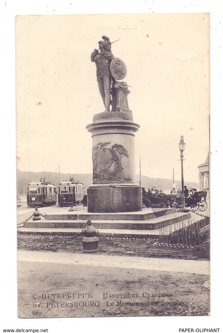 RU 190000 SANKT PETERSBURG, Denkmal Von Souvorov, Strassenbahn / Tram, Kutschen / Coaches, Ca. 1905 - Russland