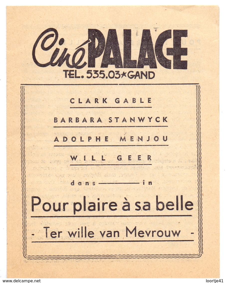 Ciné Cinema Bioscoop Pub Reclame Film Programma - Ciné Palace Gand Gent - Clark Gable - Publicité Cinématographique