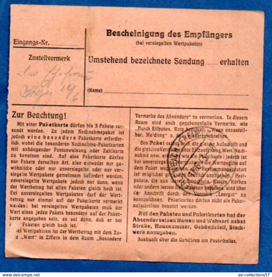 Colis Postal  - Départ Berlin Lichterfelde  --  11/6/1943 - Lettres & Documents