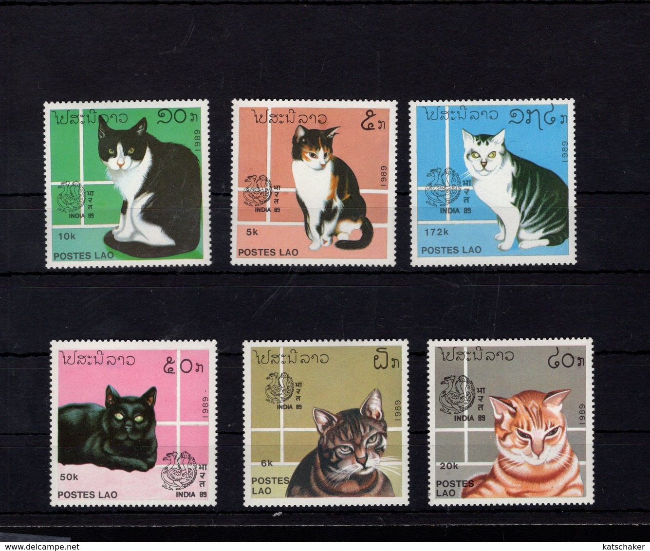 698261200 LAOS  POSTFRIS MINT NEVER HINGED POSTFRISCH EINWANDFREI  SCOTT 908 914 CATS INDIA 89 EXPOSITION PHILATELIQUE - Laos