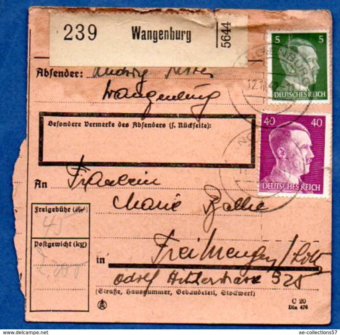 Colis Postal  - Départ Wangenburg  -  12/11/1942 - Lettres & Documents