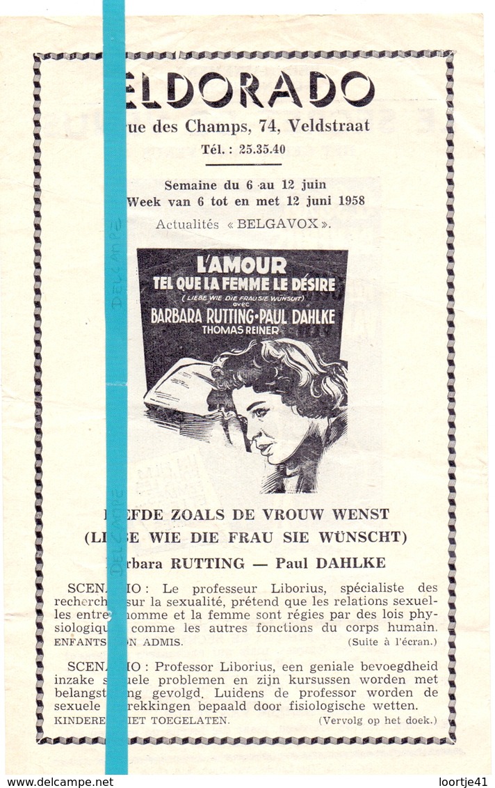 Ciné Cinema Bioscoop Pub Reclame Film Programma - Eldorado Gent - L' Amour 1958 - Publicité Cinématographique