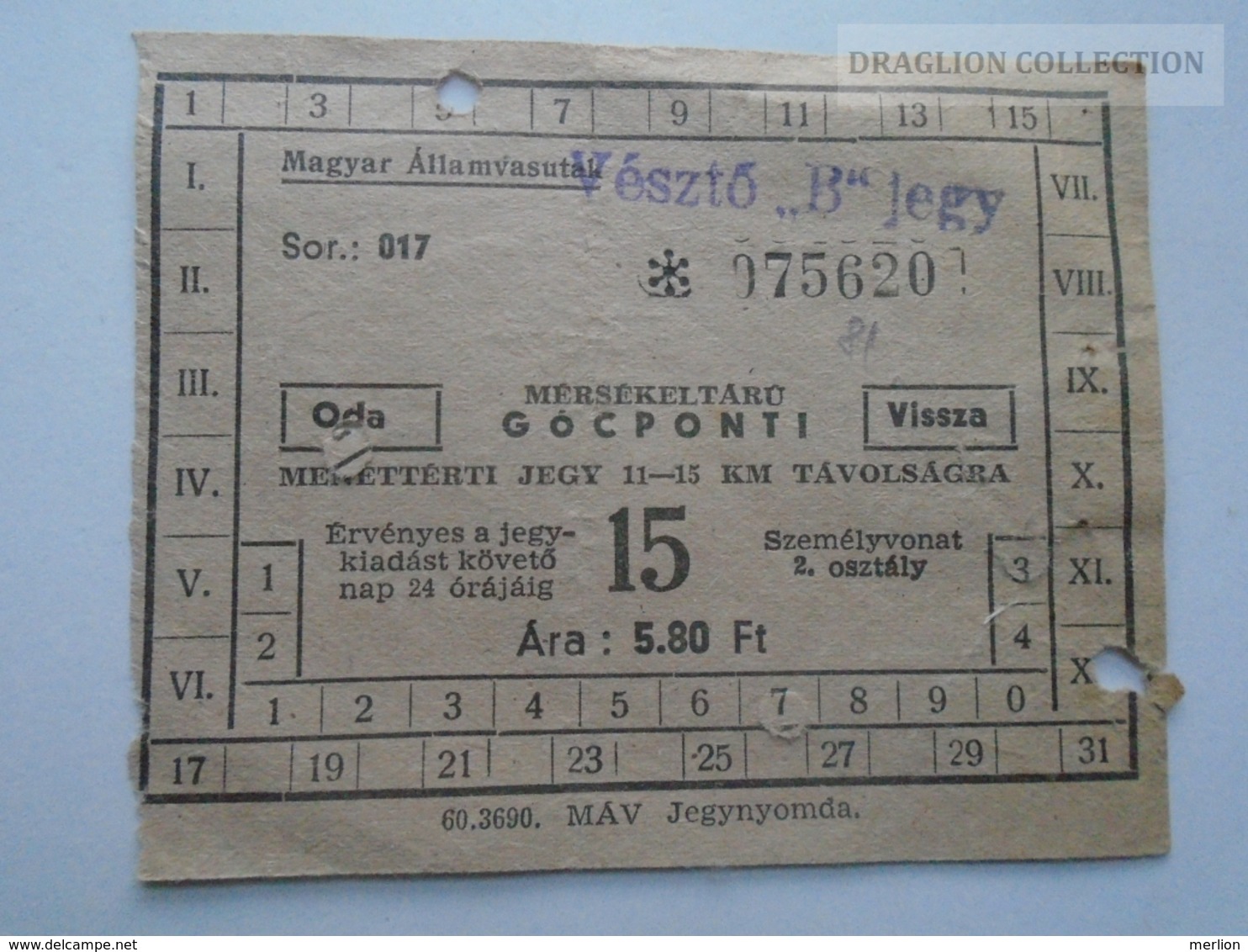 ZA153.17  Hungary  Railway Ticket  1960    Vésztő  B  -Magyar Államvasutak - Autres & Non Classés