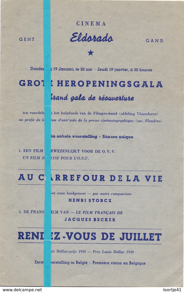 Ciné Cinema Bioscoop Pub Reclame Film Programma - Eldorado Gent - Heropeningsgala - +- 1950 - Publicité Cinématographique