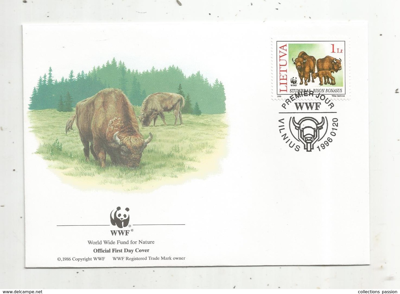 Lettre , 1 Er Jour,official First Day Cover , WWF , LITUANIE ,LIETUVA ,VILMUS , 1996, Stumbras Bison Bonasus - Lituanie