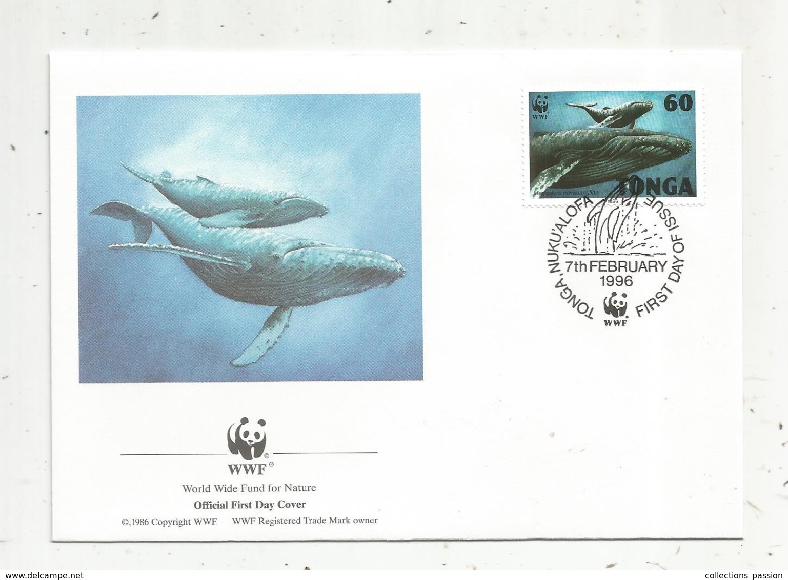 Lettre , 1 Er Jour,official First Day Cover , WWF , TONGA ,Nuku'Alofa , 1996, Baleine - Tonga (1970-...)