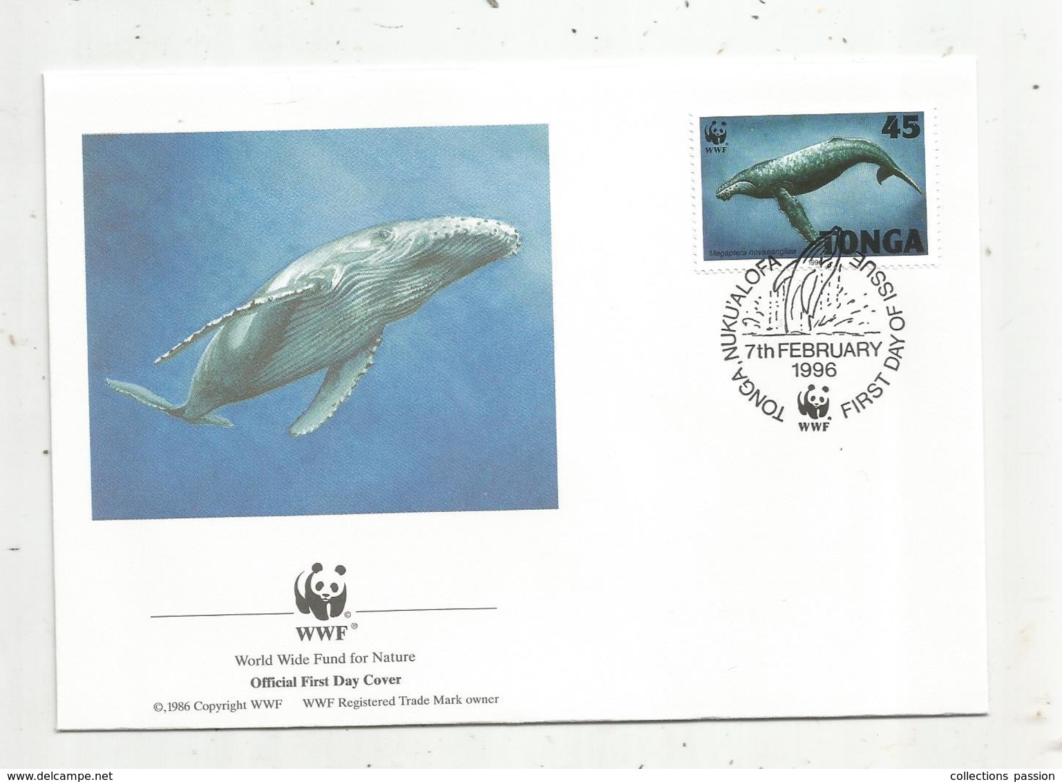 Lettre , 1 Er Jour,official First Day Cover , WWF , TONGA ,Nuku'Alofa , 1996, Baleine - Tonga (1970-...)