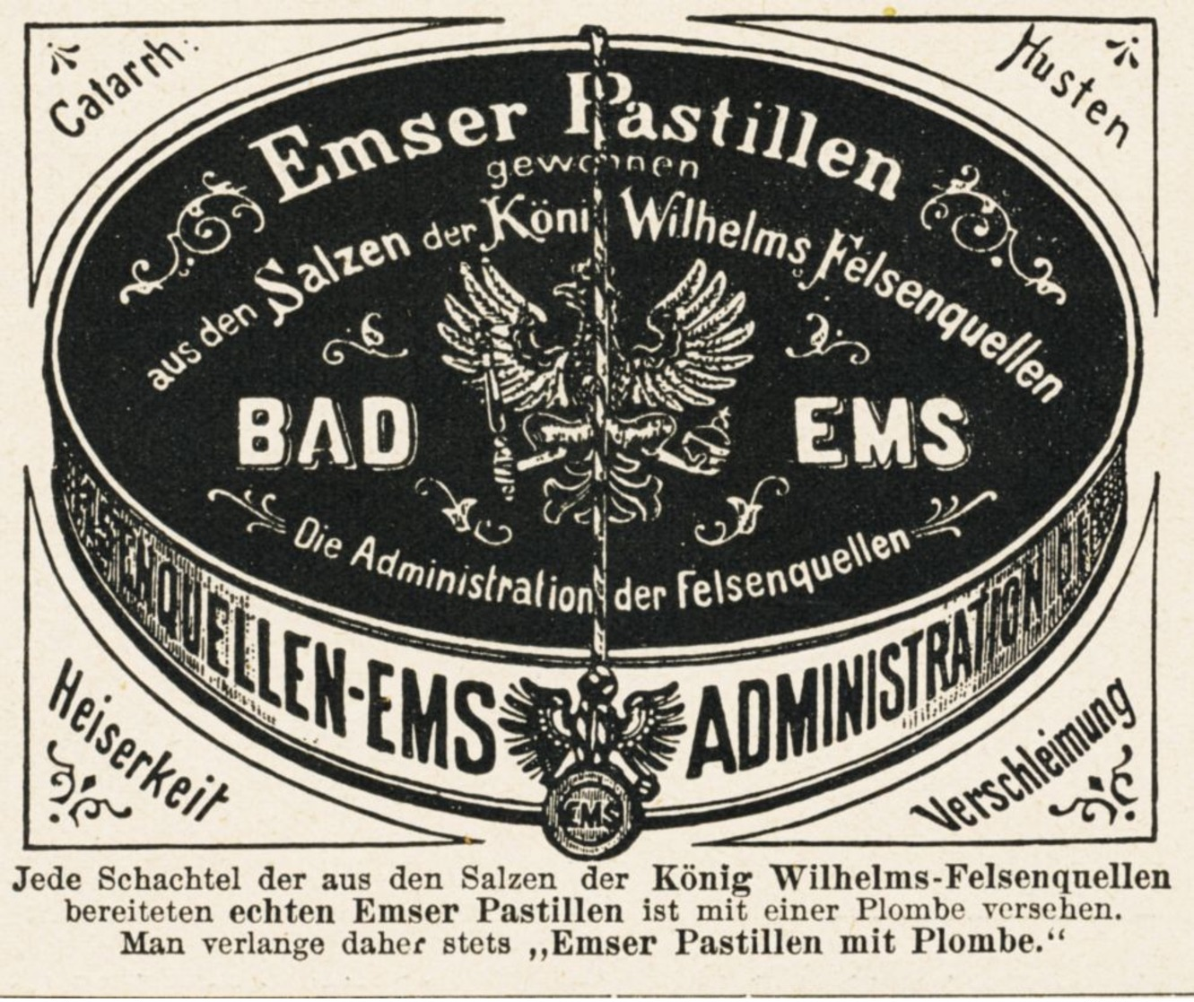 Original-Werbung/ Anzeige 1902 - EMSER PASTILLEN / BAD EMS - Ca. 75 X 65 Mm - Publicités