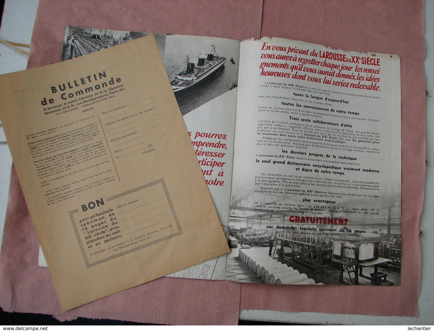 Larousse 1935 Catalogue "Larousse Du XX° Siecle 12 Pages 20X27 + Bon De Commande BE - Woordenboeken