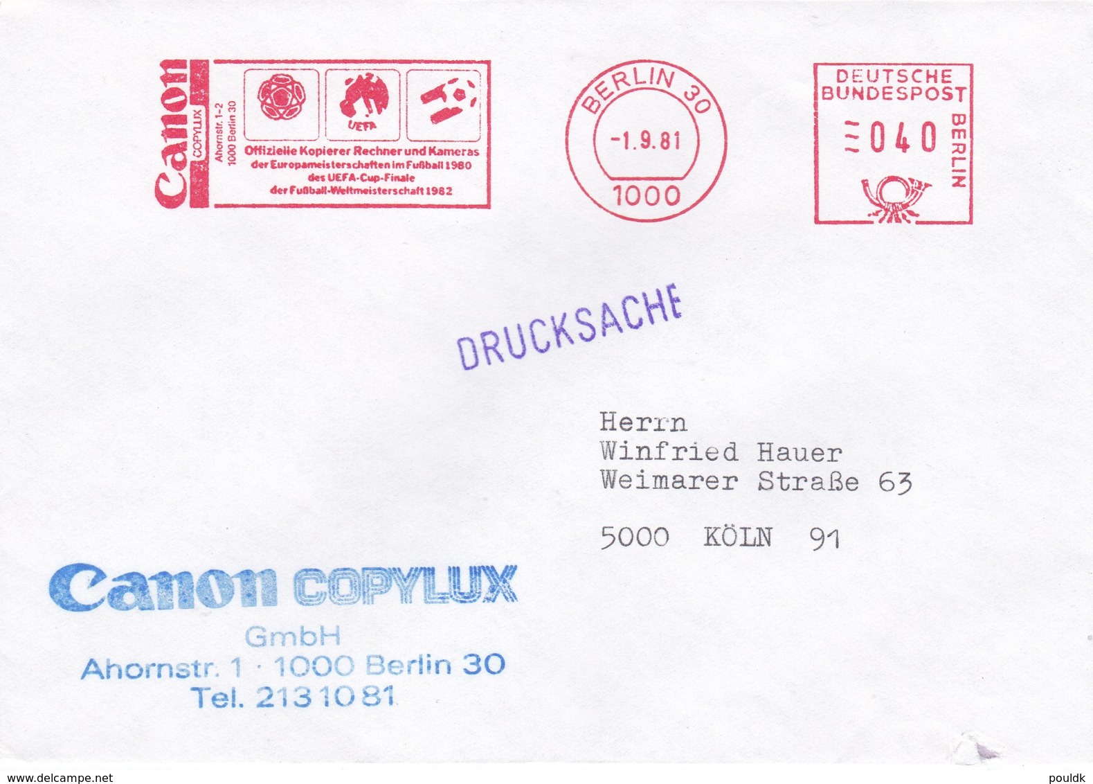 Germany Cover W/Machine Cancel 1981 Berlin CANON Offizieller Kopierer FIFA World Cup Football Spain 8 - 1982 – Spain