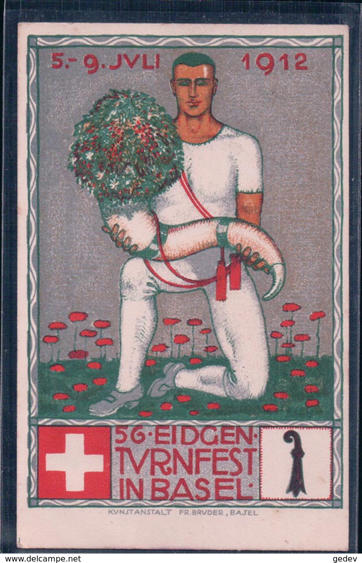 Basel, 56. Eidgen. Turnfest Litho, Illustrateur O. Baumberger + Cachet Officiel (8.7.1912) - Bâle