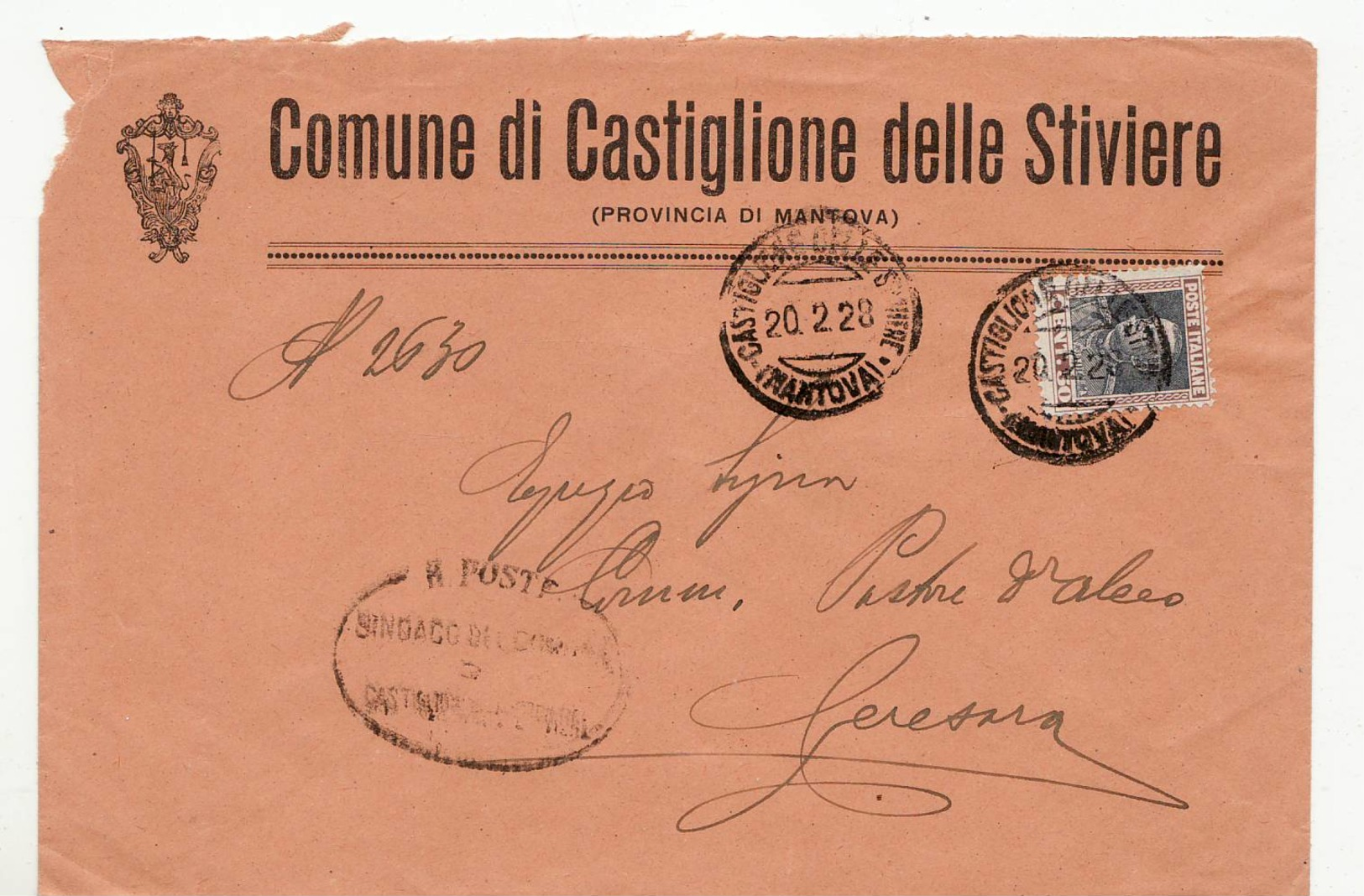 5186 MANTOVA COMUNE CASTIGLIONE DELLE STIVIERE - Storia Postale