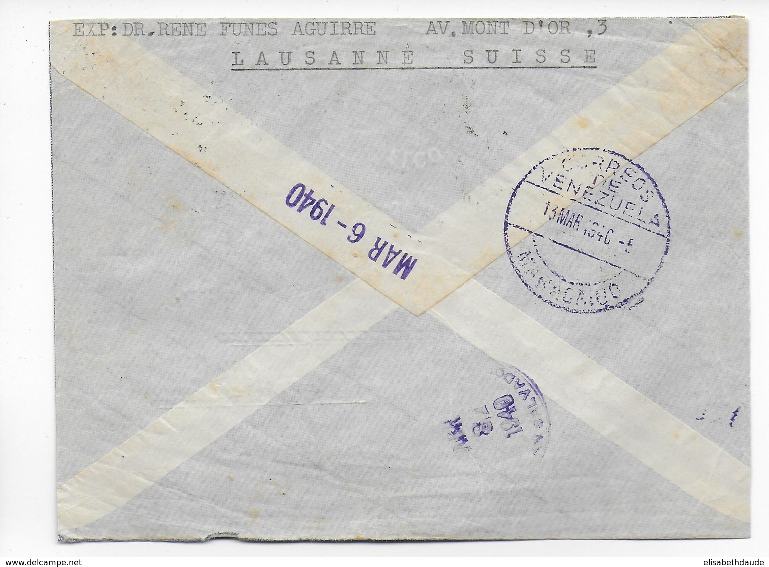 SUISSE - 1940 -  POSTE AERIENNE - ENVELOPPE Par AVION De LAUSANNE => VENEZUELA READRESSE => SAN SALVADOR - Other & Unclassified