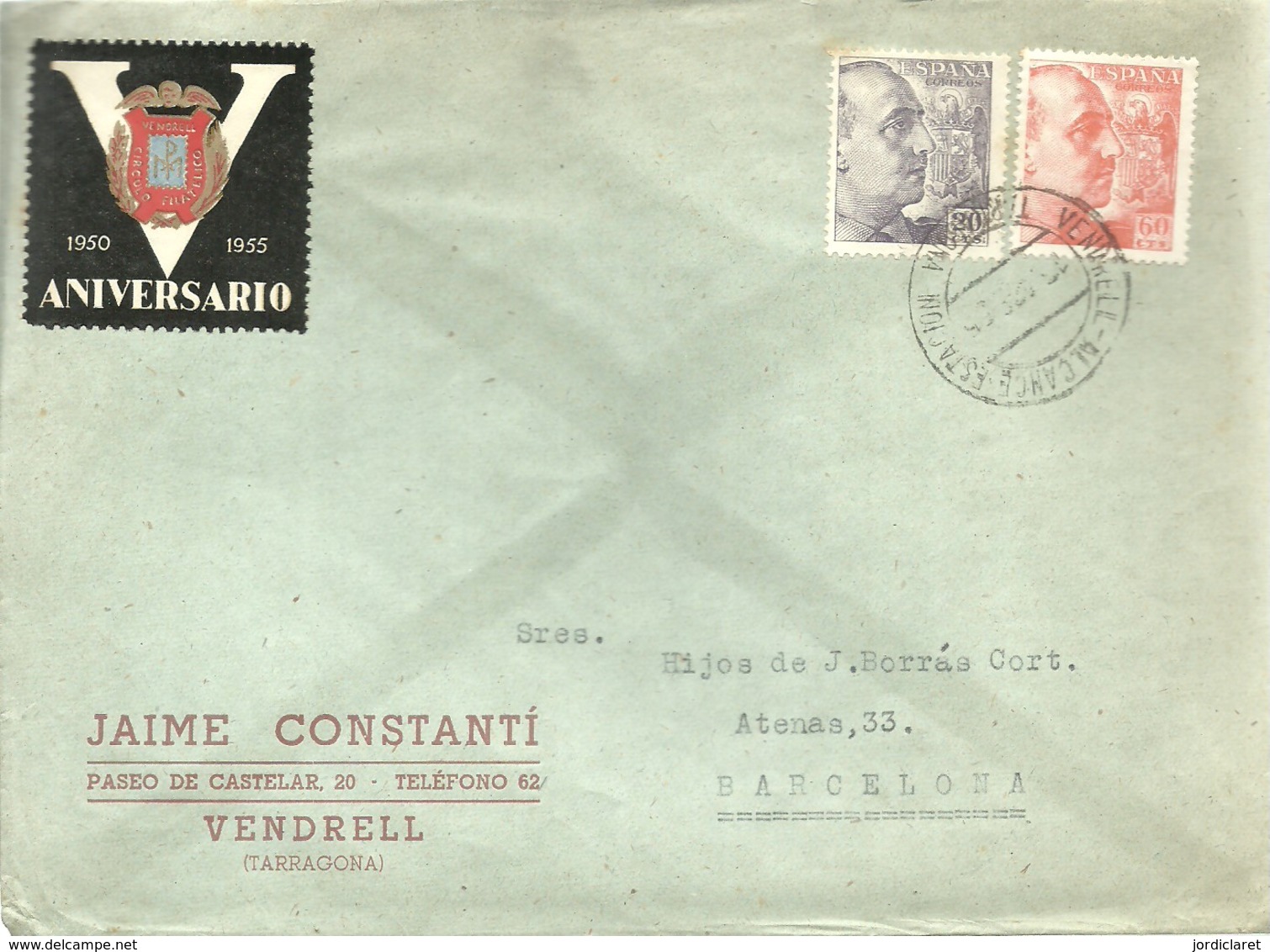 CARTA  1944  MATASELLOS    ALCANCE  ESTACION  EL VENDRELL   RARO - Cartas & Documentos