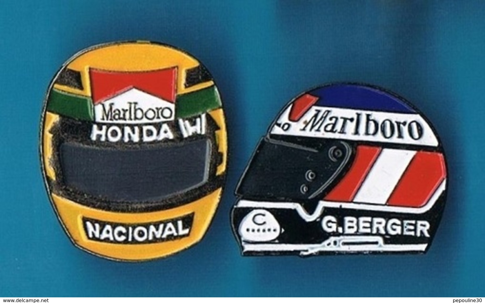 2 PIN'S  //  ** CASQUES PILOTES / AYRTON SENNA / GERHARD BERGER ** - Automobile - F1