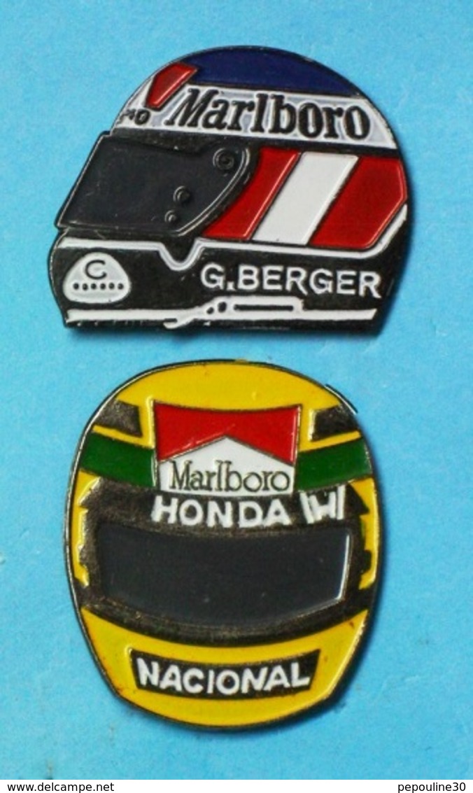 2 PIN'S  //  ** CASQUES PILOTES / AYRTON SENNA / GERHARD BERGER ** - Automobile - F1