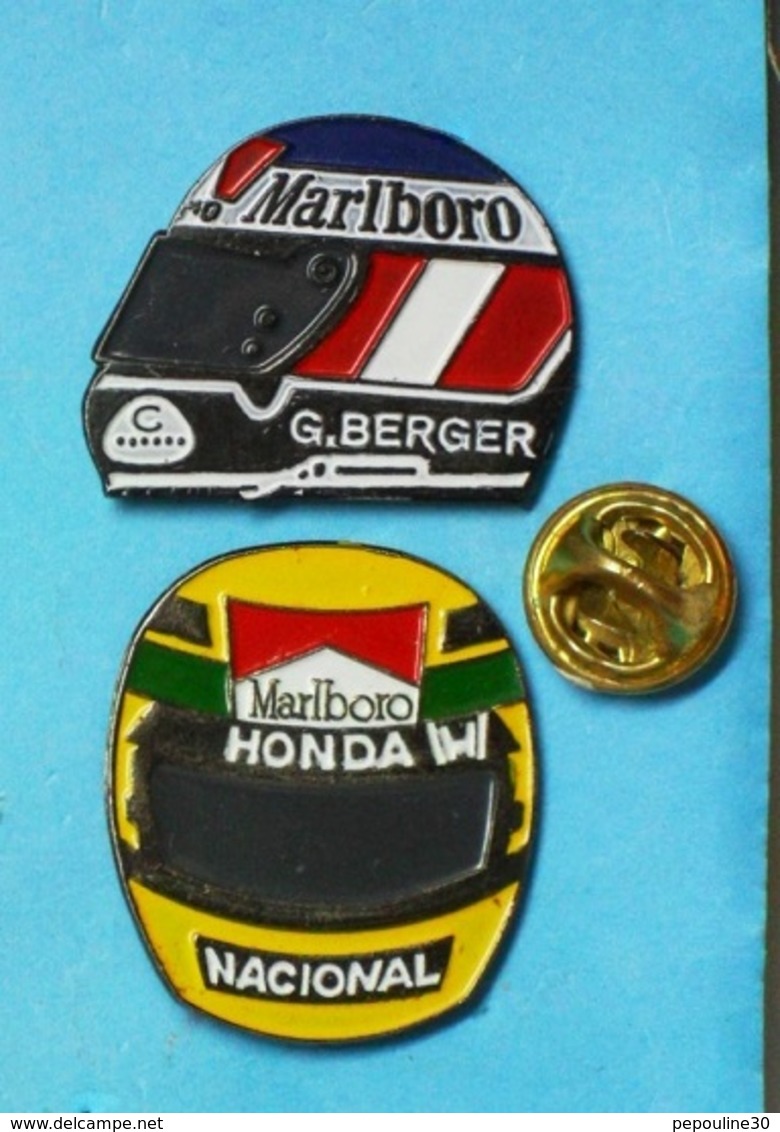 2 PIN'S  //  ** CASQUES PILOTES / AYRTON SENNA / GERHARD BERGER ** - Car Racing - F1