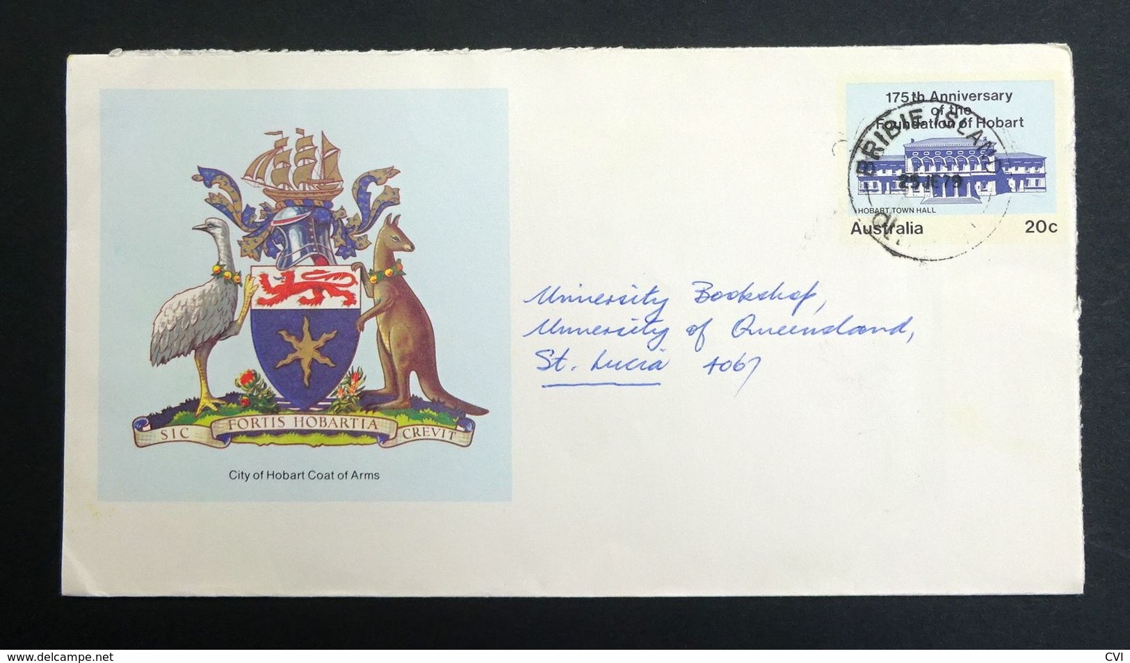 Australia 1979 Illustrated 175th Anniversary Of The Foundation Of Hobart Pre-Stamped Cover, Bribie Island To St. Lucia. - Lettres & Documents