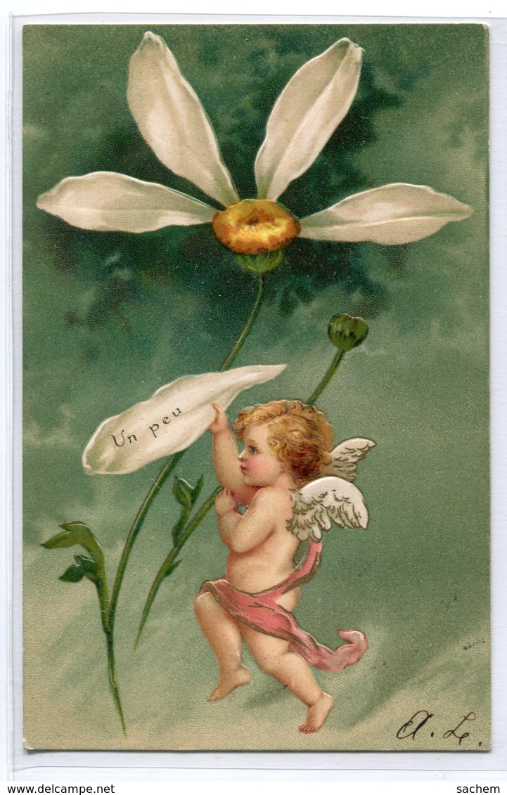 ANGES 012 Ange Et La Marguerite " Un Peu  " Carte GAUFREE   1904 Timbrée Dos Non Divisé - Anges