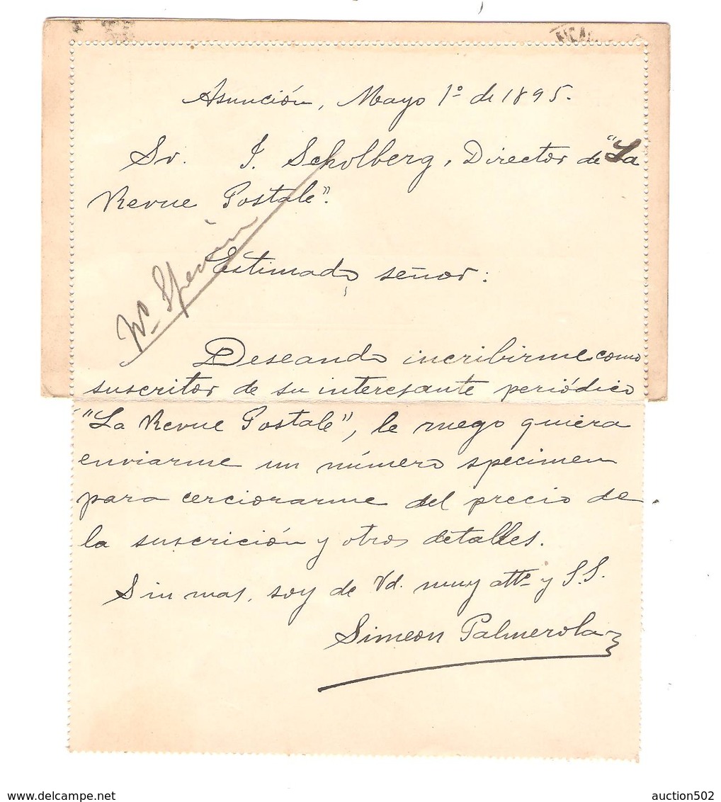 PR6159/ Paraguay Entire (Carta Tarjeta Postal) Asuncion 1895 Via Argentina To Belgium Liège Arrival Cancellation - Paraguay