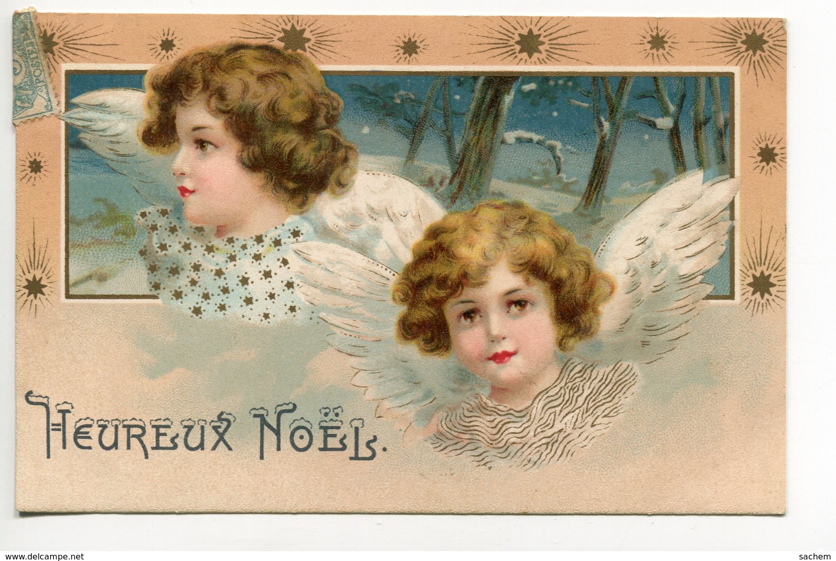 ANGES 033 Petits Anges Foret Neige Heureux Noel 1904 écrite Timbrée - Edit KF Serie 729 - Anges