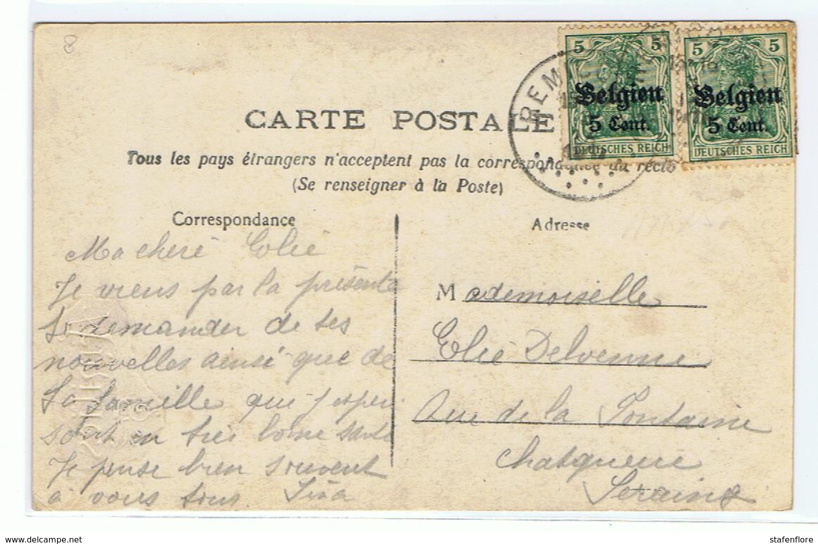 Reich, Militaire Post  Deutsche Reichspost Lettre Occupation Allemande Obliteration SC  13 Points Sur N°12 - Remicourt