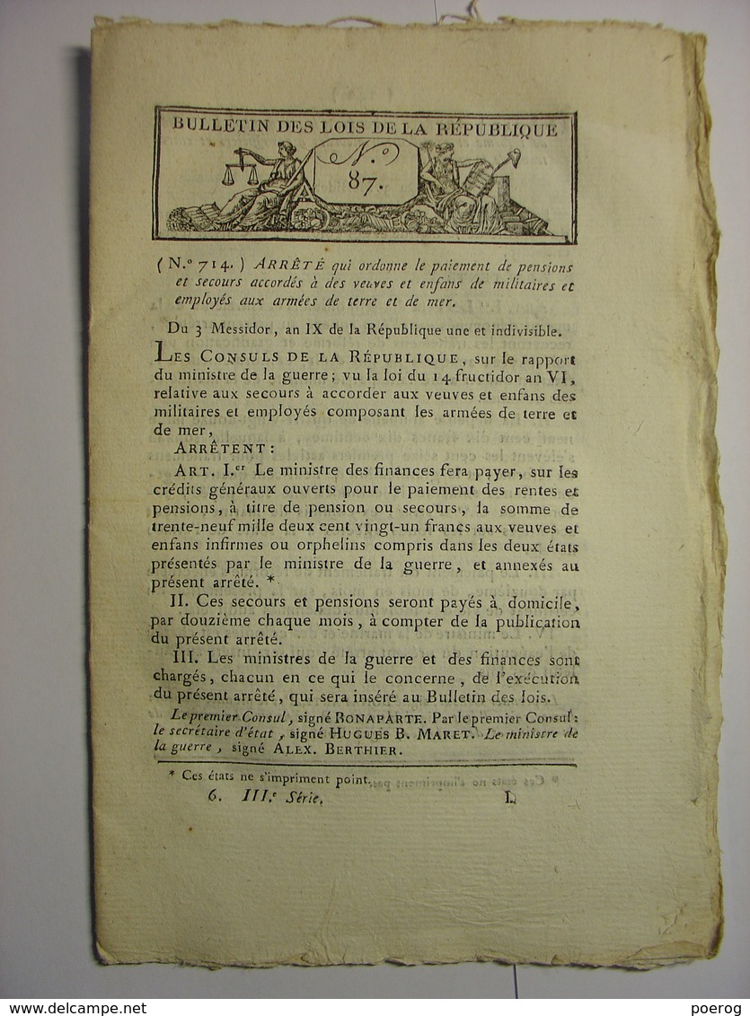 BULLETIN DES LOIS 1801 - CELEBRATION 14 JUILLET - BERTRIX YZEURES YPRES CHATEL CENSOIS - CARCASSONNE VALENCIENNES BOURSE - Decrees & Laws