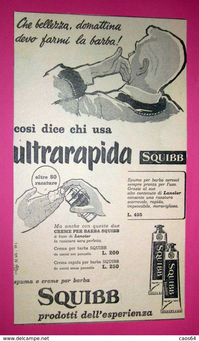 SQUIBB SPUMA DA BARBA 1960 PUBBLICITA' VINTAGE - Altri & Non Classificati