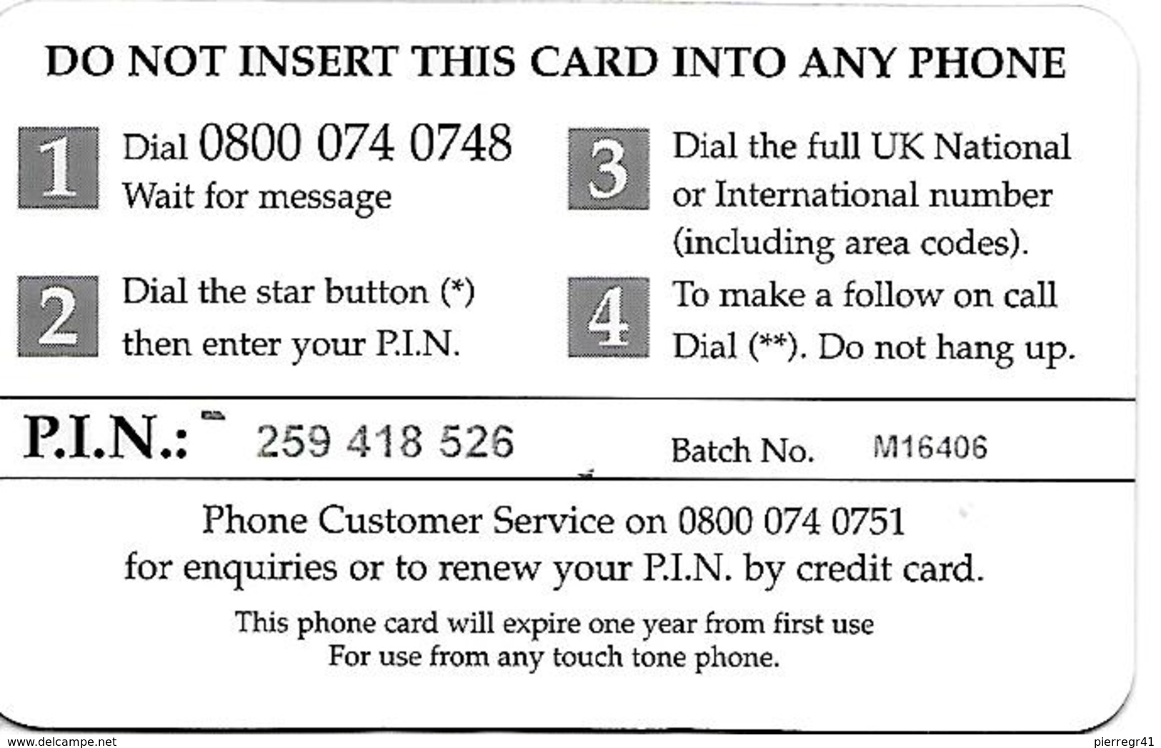 CARTE+-PREPAYEE-GB-MERCURY-10£-TELECOM UK-Plastic Fin R° Glacé-TBE - Mercury Communications & Paytelco