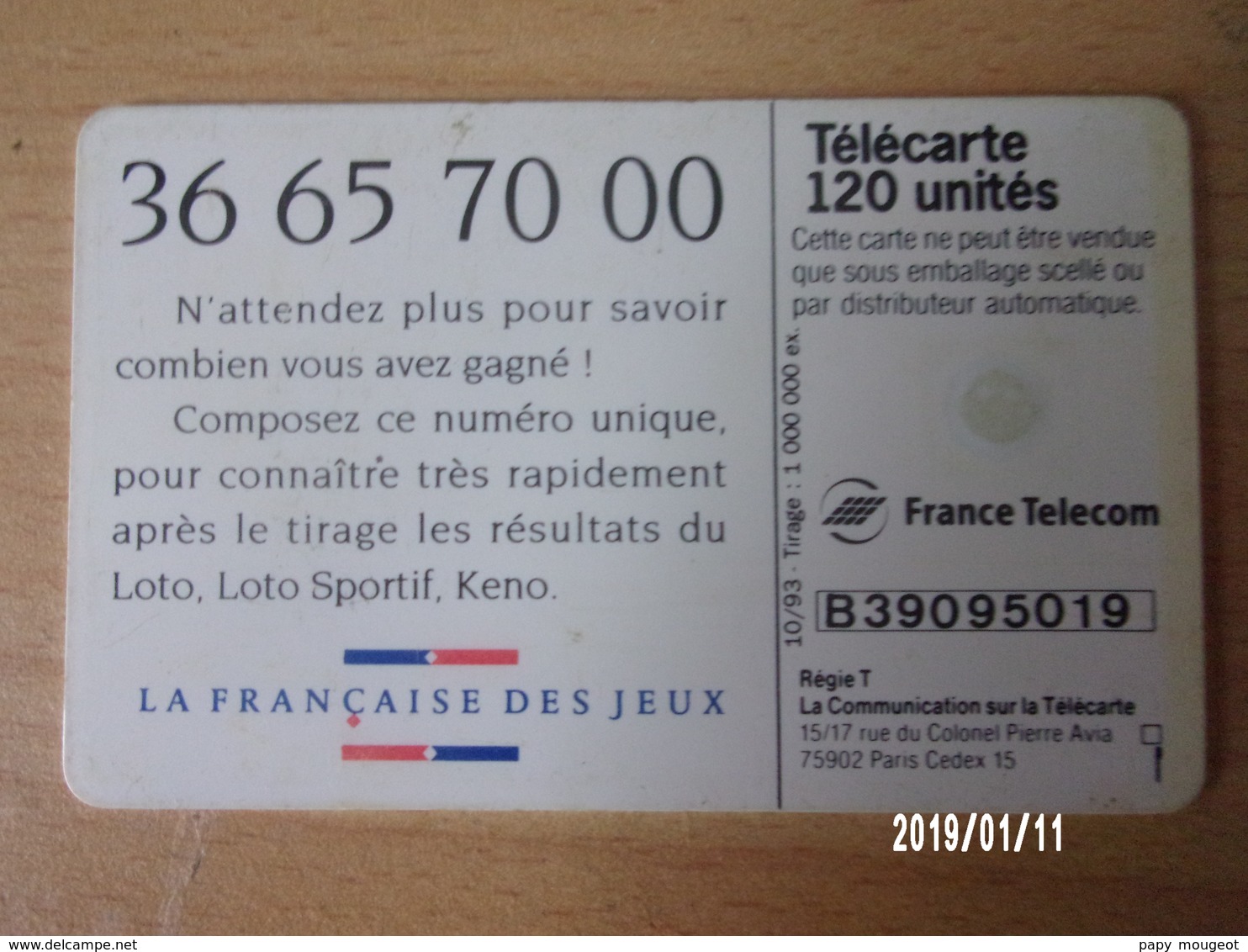 F430 120U 10/93 GEM - LOTO NATIONAL - 1993