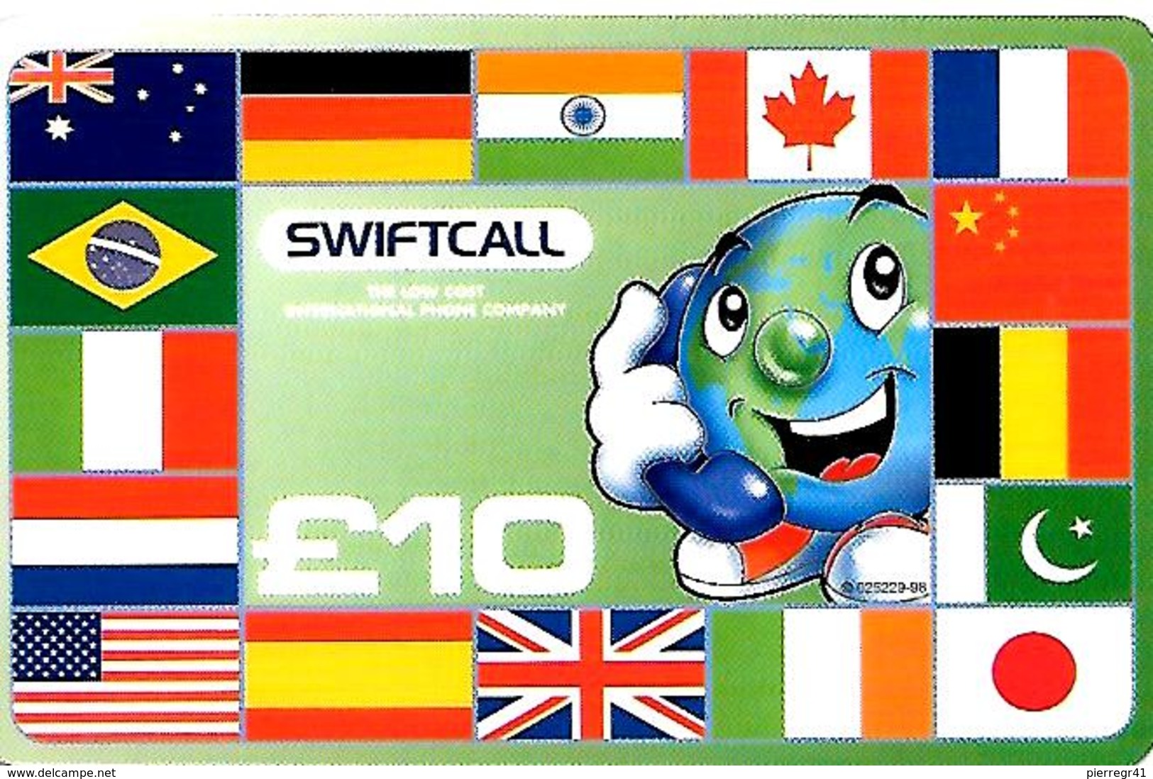 2-CARTES+PREPAYEES-GB-10£-SWIFCALL-DRAPEAUX- V° DIFFERENTS-Plastic Fin R° Glacé-TBE- - Autres & Non Classés