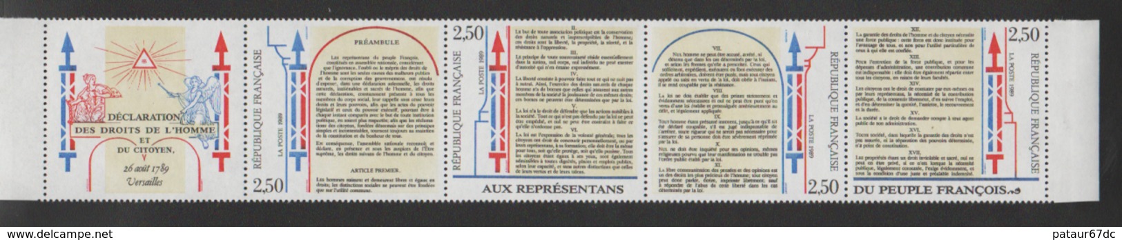 FRANCE / 1989 / Y&T N° 2605A ** Ou B2605A ** : Droits De L'Homme (4 TP En Bande Non Pliée) - Gomme D'origine Intacte - Ungebraucht