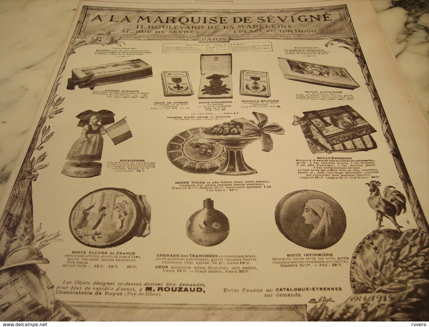 ANCIENNE PUBLICITE CHOCOLAT DE ROYAT MARQUISE DE SEVIGNE 1915 - Autres & Non Classés