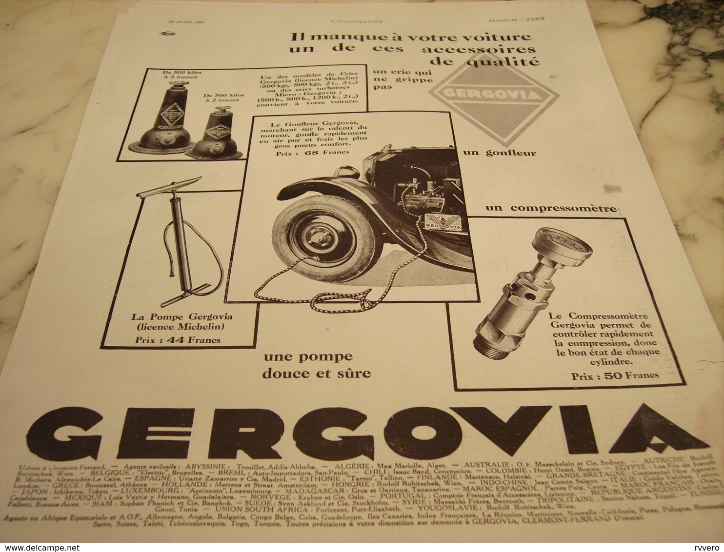 ANCIENNE PUBLICITE CRIC GONFLEUR DE  GERGOVIA 1930 - Autres & Non Classés