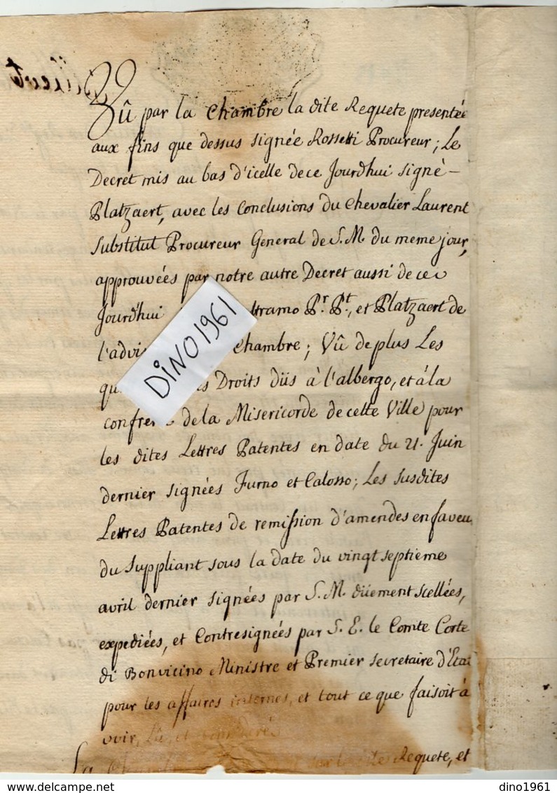 VP14.169 - TORINO - TURIN 1781 - Extrait Des Registres De La Chambre Des Comptes - Notaire JACQUIER De TANINGES - Manuscrits