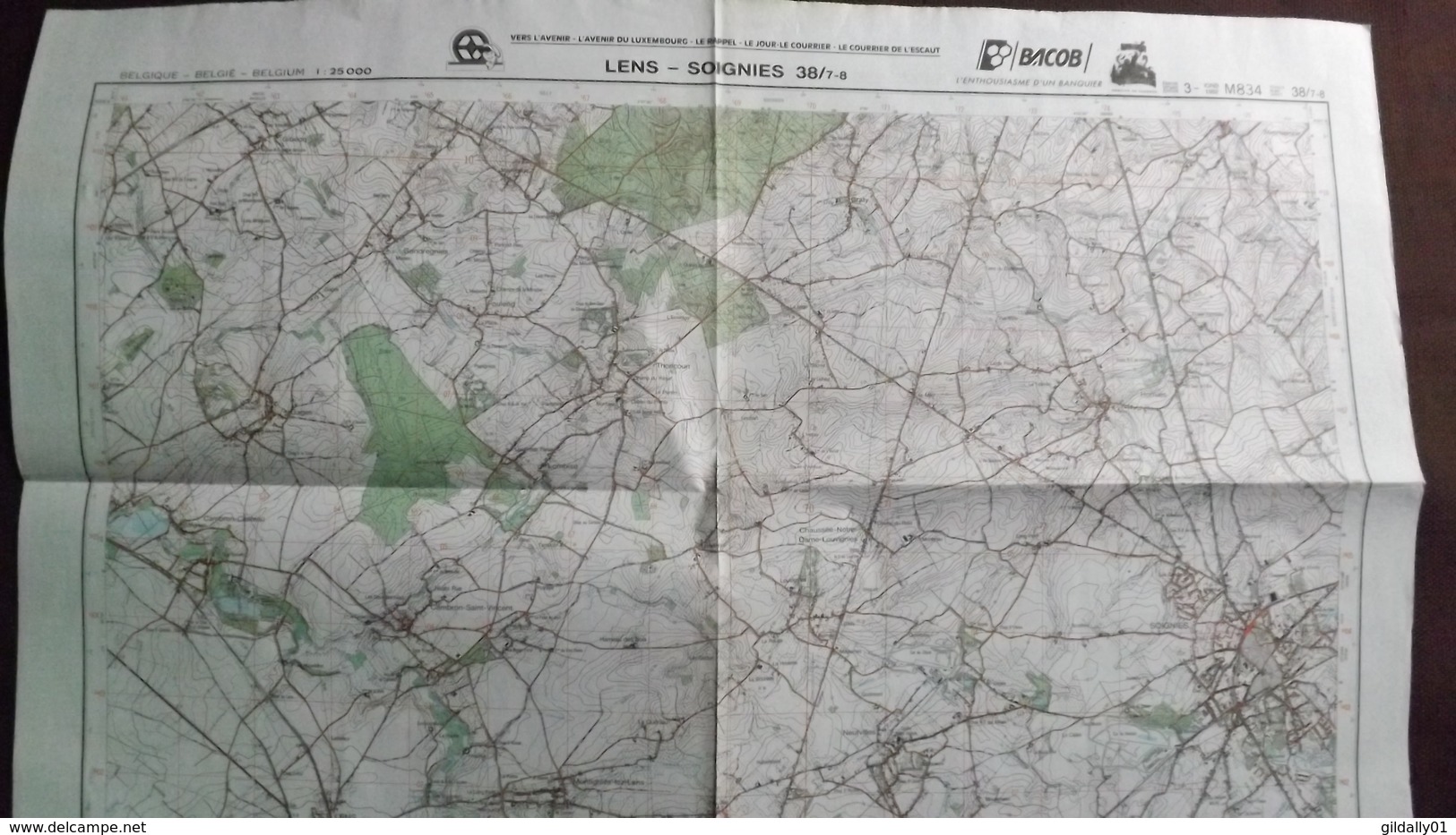 Plan-IGN BELGIQUE   *LENS - SOIGNIES*   38/7-8.  M834.  1992 - Cartes Géographiques